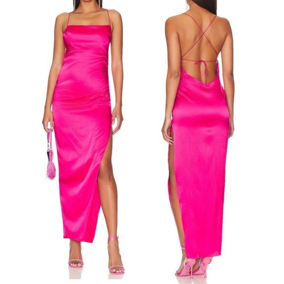 SER.O.YA Dresses & Skirts - NWT SER.O.YA Cerino Silk Maxi Dress Fuschia Pink strappy back, side slit Sz S